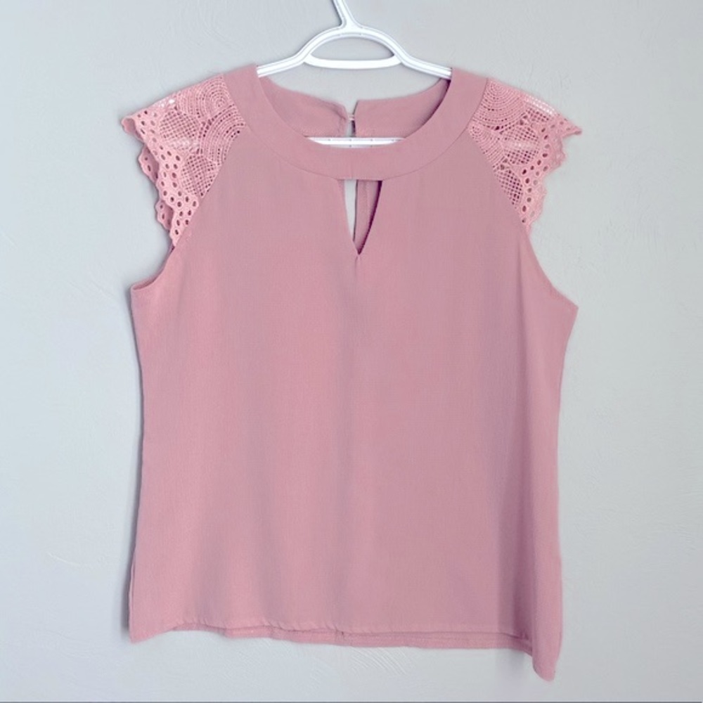 Pink sheer blouse with embroidered sleeves